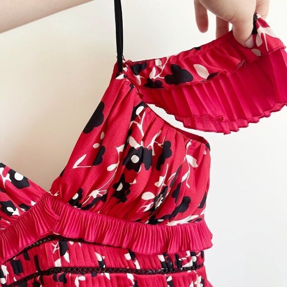 Self Portrait Red Floral Cold Shoulder Mini Dress Black Size 8 - Picture 10 of 10